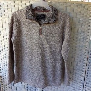 True Grit American Outdoor Co 1/4 Zip Sherpa Shirt Size Small Brownish Beige